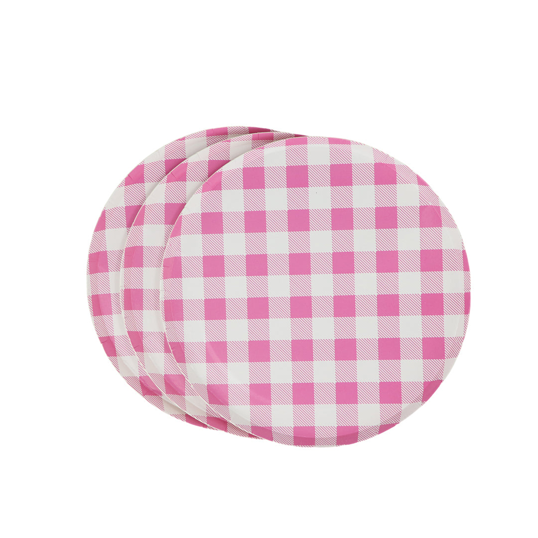 Plato 7" Rayas Rosas/Blanco Con 8 Piezas