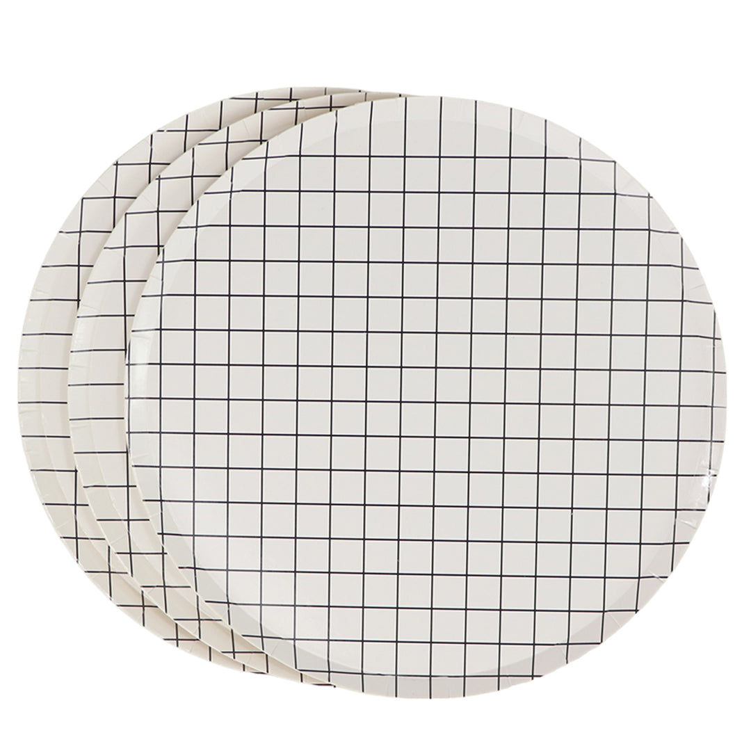 PLato 7" Blanco Con Cuadros Negros Con 8 Piezas