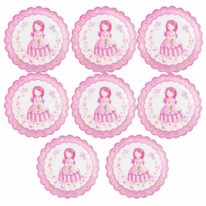 Platos Desechables Diseño Muñeca Princesa - 8 Piezas 9"