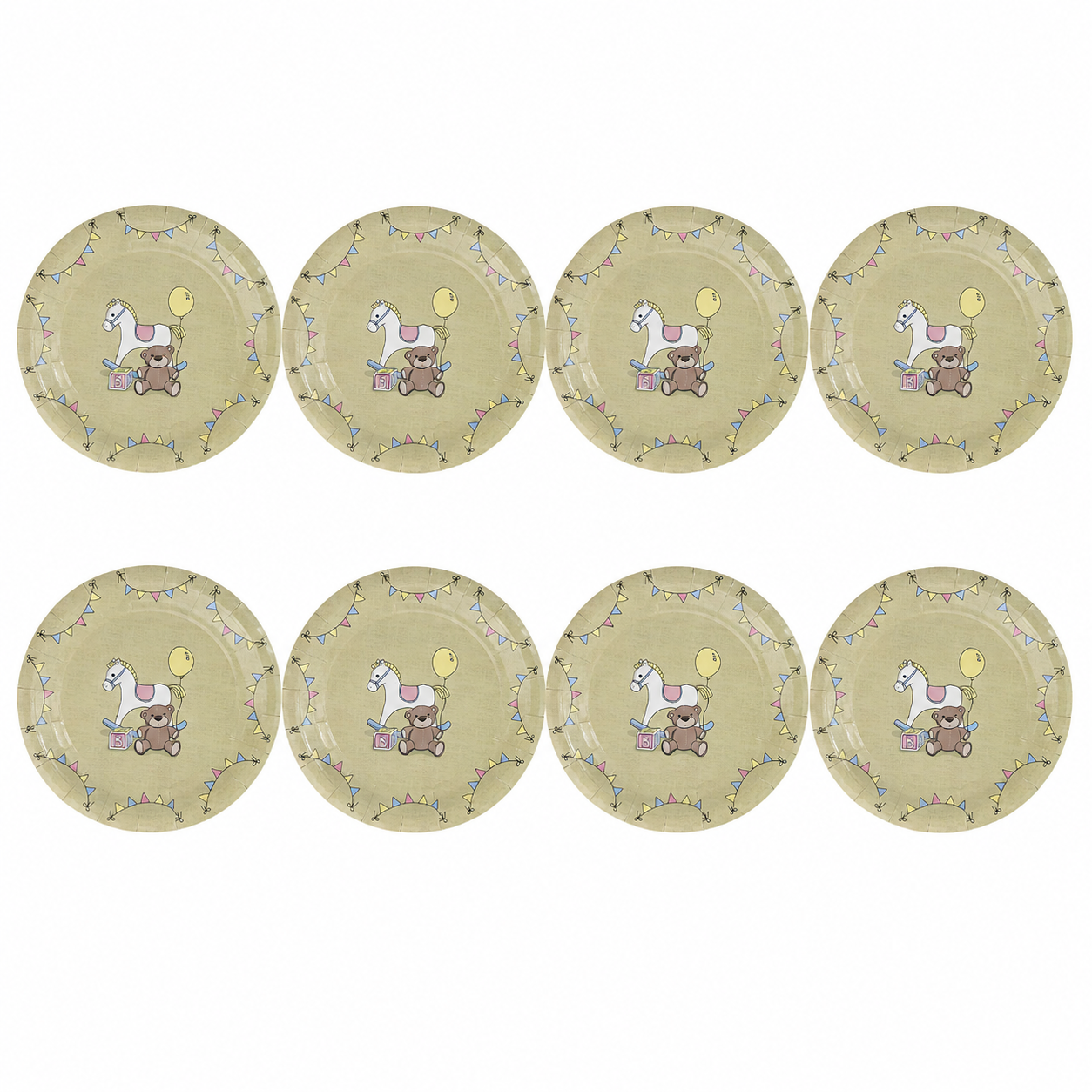 Platos Desechables Diseño de Oso Caballo -  8 Piezas  7"