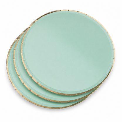 Platos Desechables Verde Turquesa y Dorado - 8 Piezas 7"