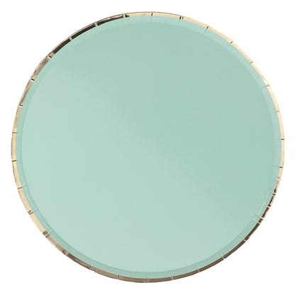 Platos Desechables Verde Turquesa y Dorado - 8 Piezas 7"