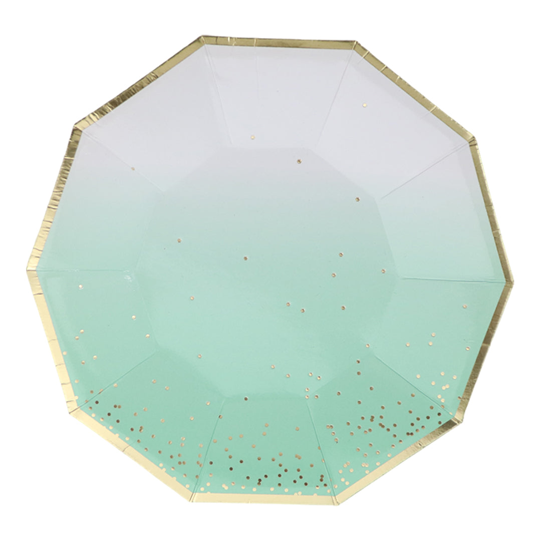 Plato 9" Blanco Verde 8 Piezas