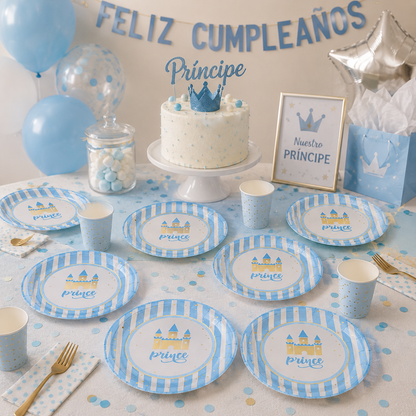 Platos Desechables Diseño Castillo Azul "Prince" - 8 Piezas  9"