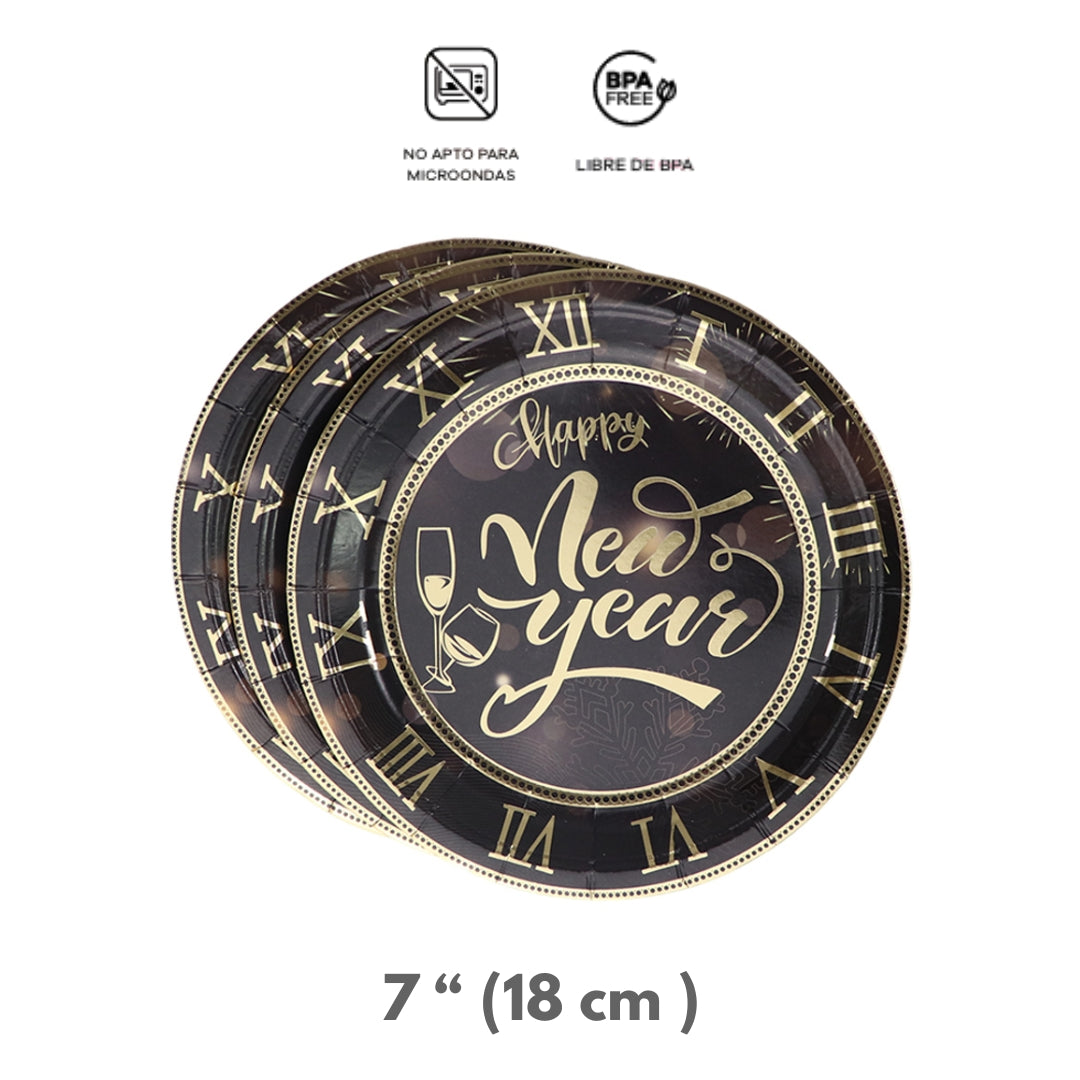 Set de Platos de Fiesta Happy New Year - 8 piezas