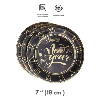 Set de Platos de Fiesta Happy New Year - 8 piezas