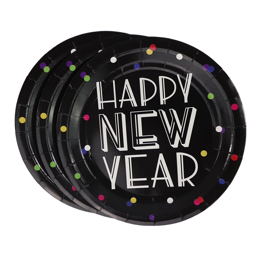 Set de Platos de Fiesta Happy New Year Confeti - 8 piezas