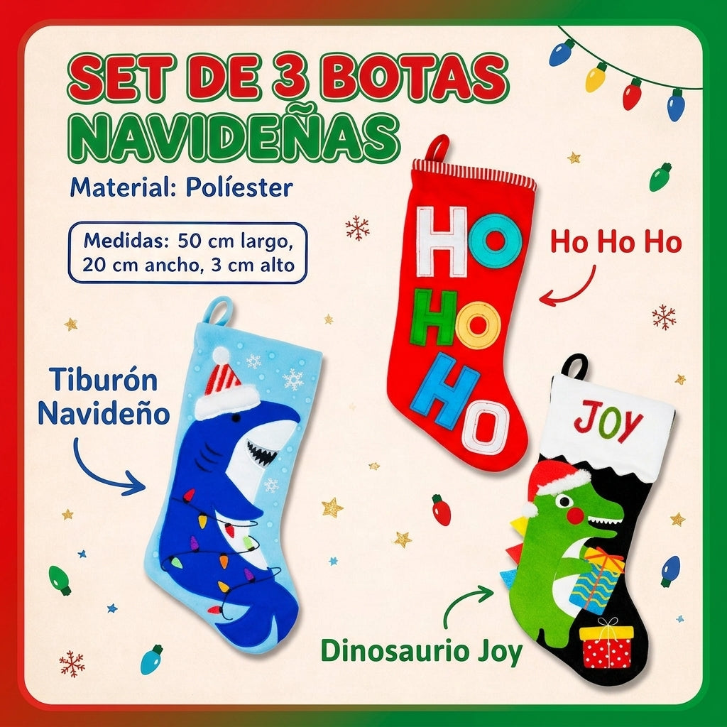 Set de 3 Botas Navideñas “Ho Ho Roar!”