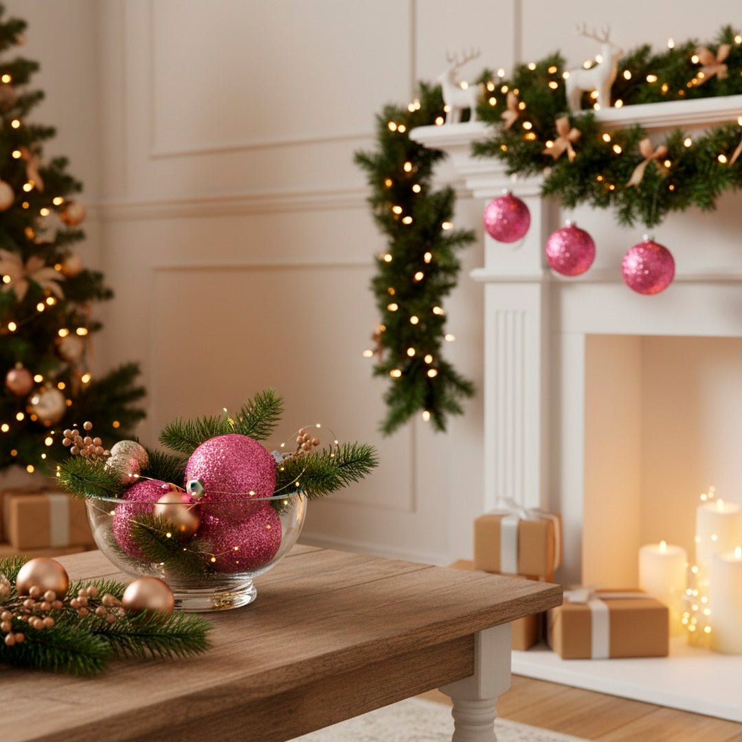 SET 6 ESFERAS NAVIDEÑAS - ROSA BRILLANTE