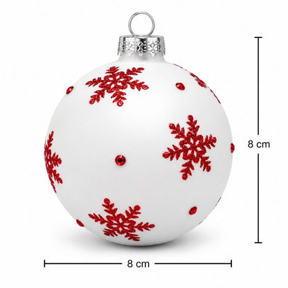 SET 6 Esferas Navideñas - BLANCA ESTRELLAS ROJAS