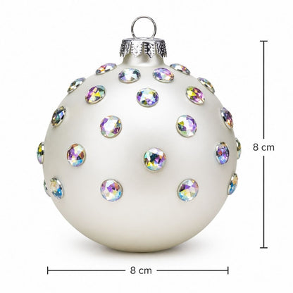 Set de 6 Esferas Navideñas Blancas y Piedras de Colores