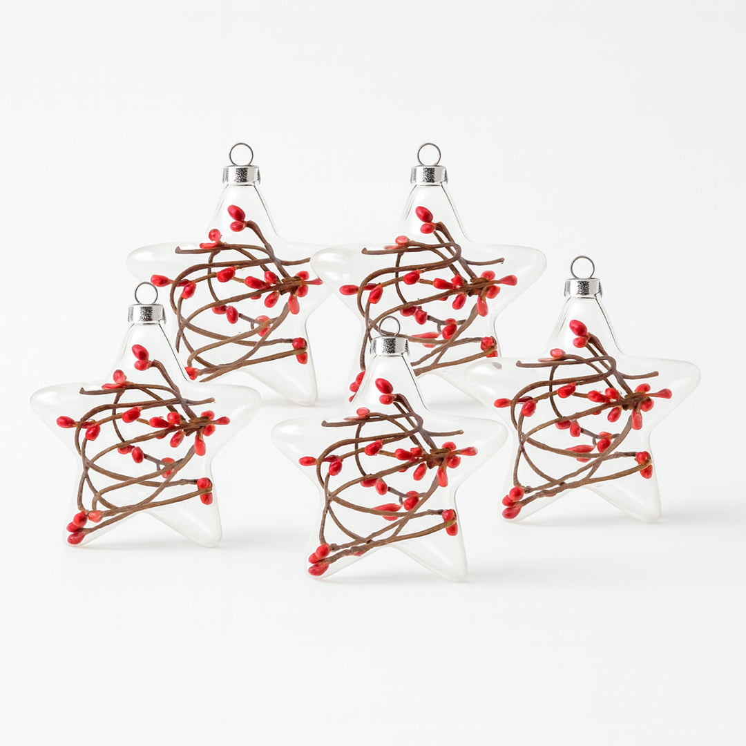 Set de 6 Esferas Navideñas - Estrellas Rojas