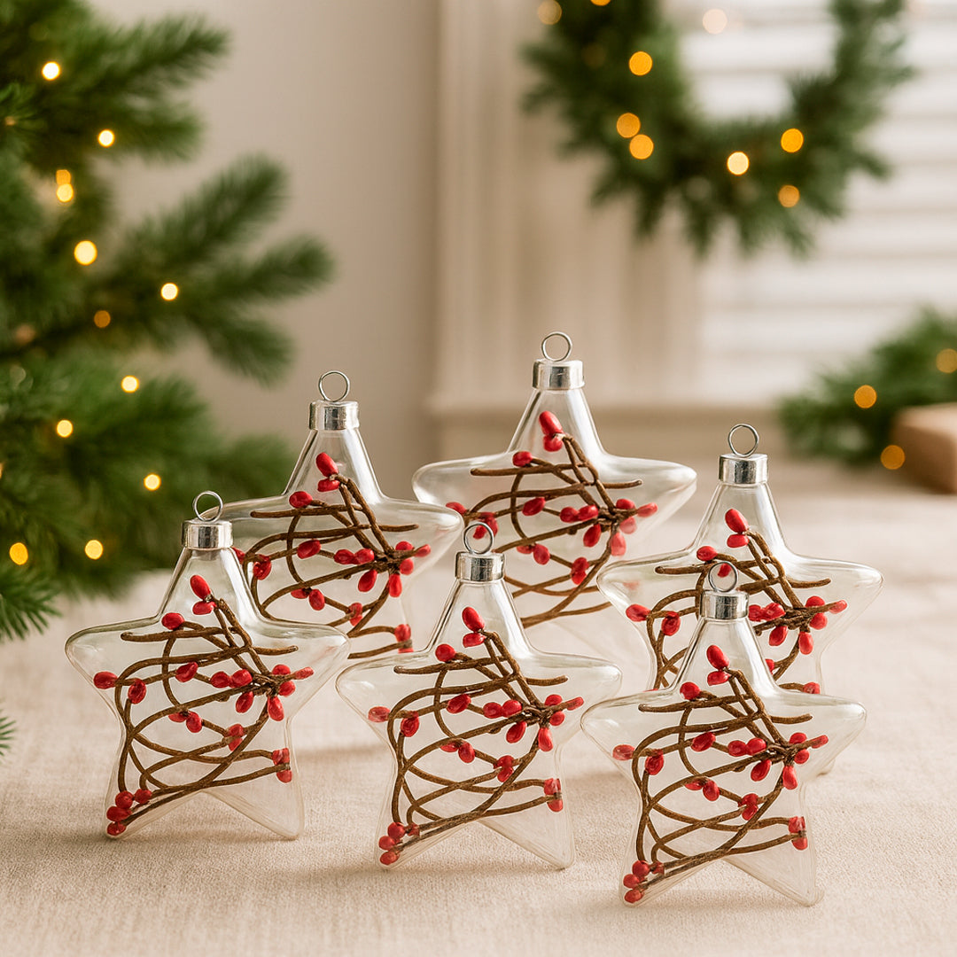 Set de 6 Esferas Navideñas - Estrellas Rojas