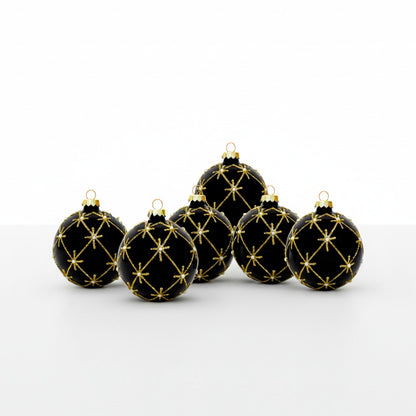 Set de 6 Esferas Navideñas Negras - Estrellas Doradas