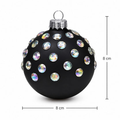 Set de 6 Esferas Navideñas Negras - Piedras de Colores