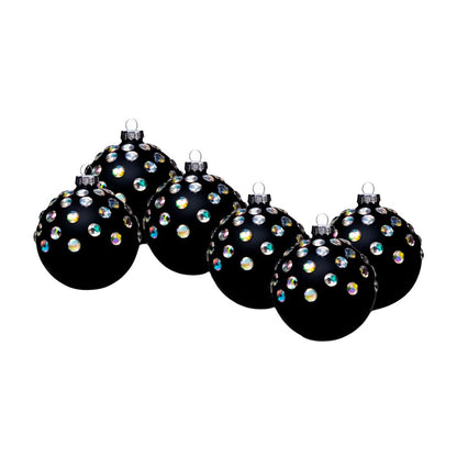 Set de 6 Esferas Navideñas Negras - Piedras de Colores
