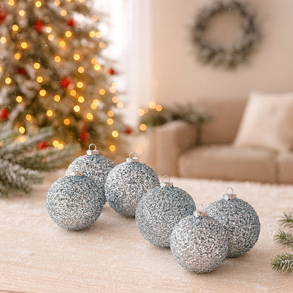 Set de 6 Esferas Navideñas Plateadas - Brillos