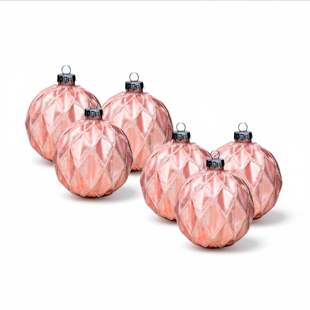Set de 6 Esferas Navideñas Rosa - Diamante