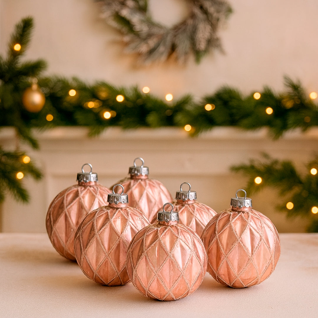 Set de 6 Esferas Navideñas Rosa - Diamante