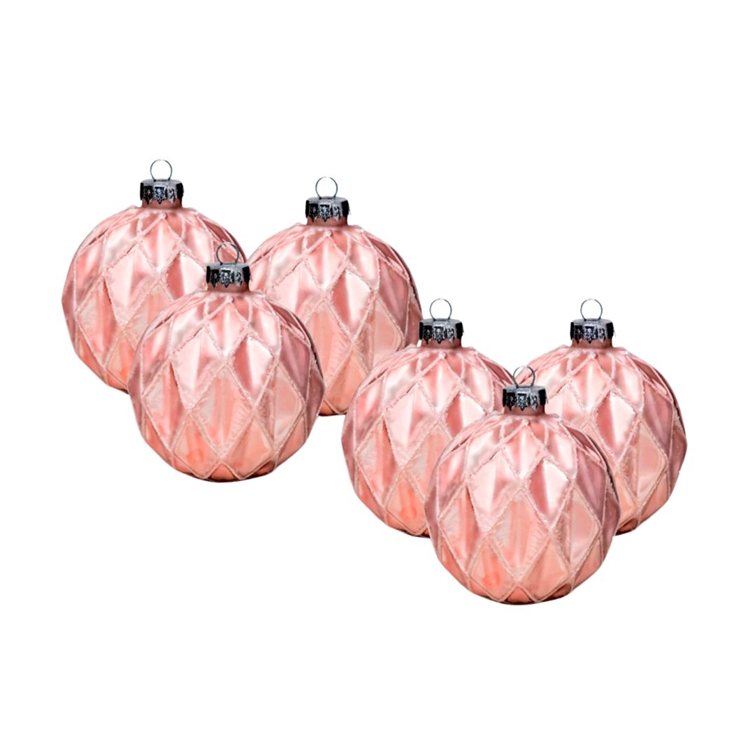 Set de 6 Esferas Navideñas Rosa - Diamante