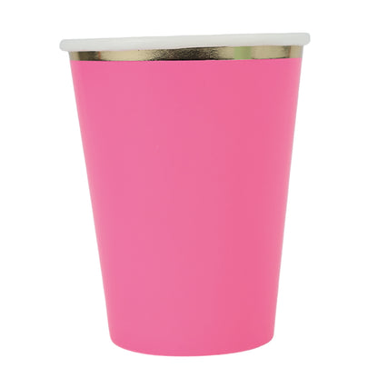 Kit de Fiesta Royal Fucsia & Gold: Platos, Vasos, Cubiertos, Popotes, Servilletas y Decoración