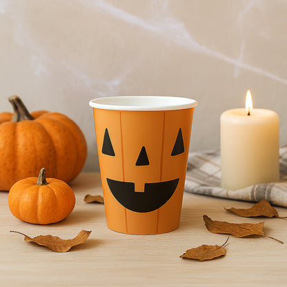 Set de Vasos Desechables de Halloween Diseño de Calabaza - Set para Fiestas, Decoración Temática