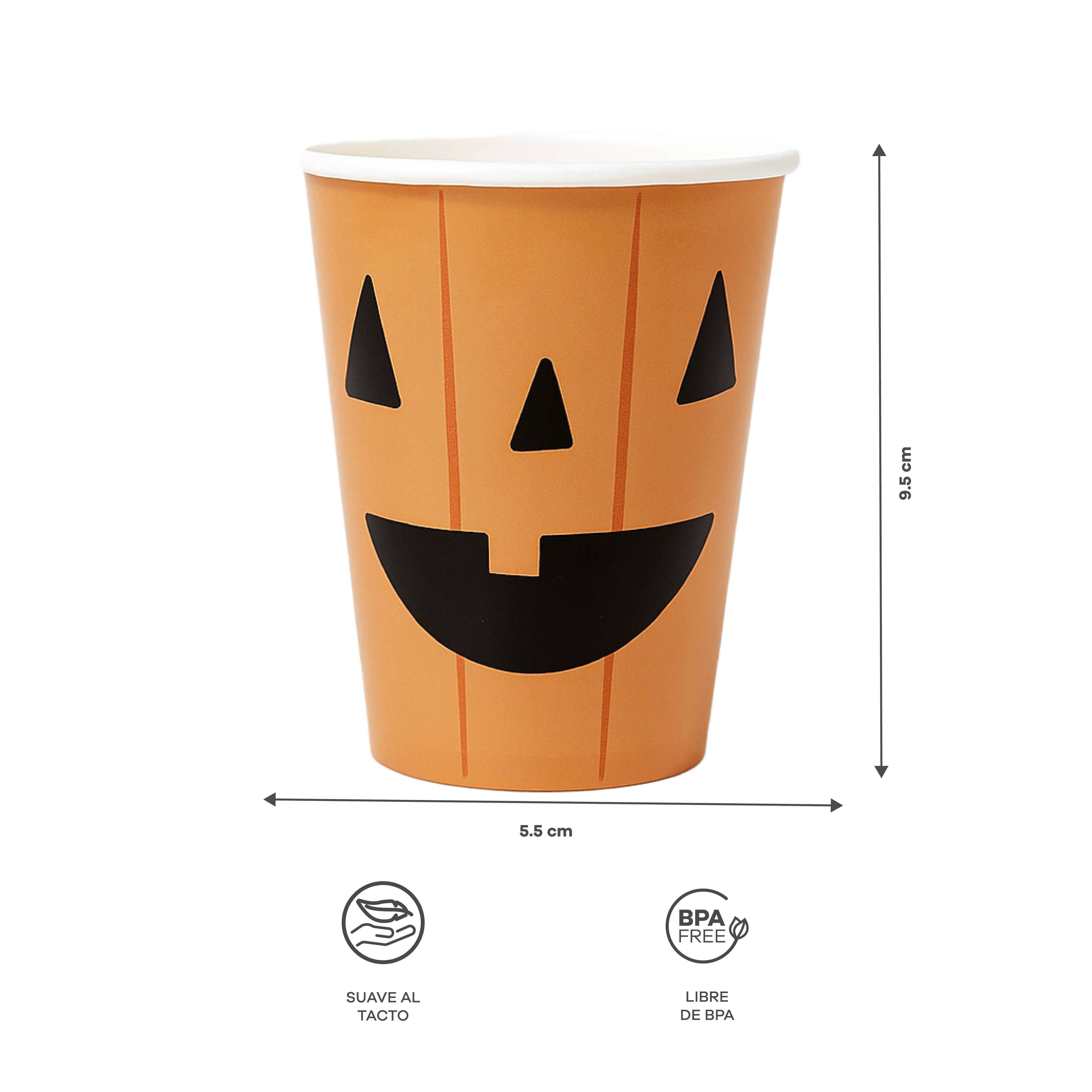 Set de Vasos Desechables de Halloween Diseño de Calabaza - Set para Fiestas, Decoración Temática