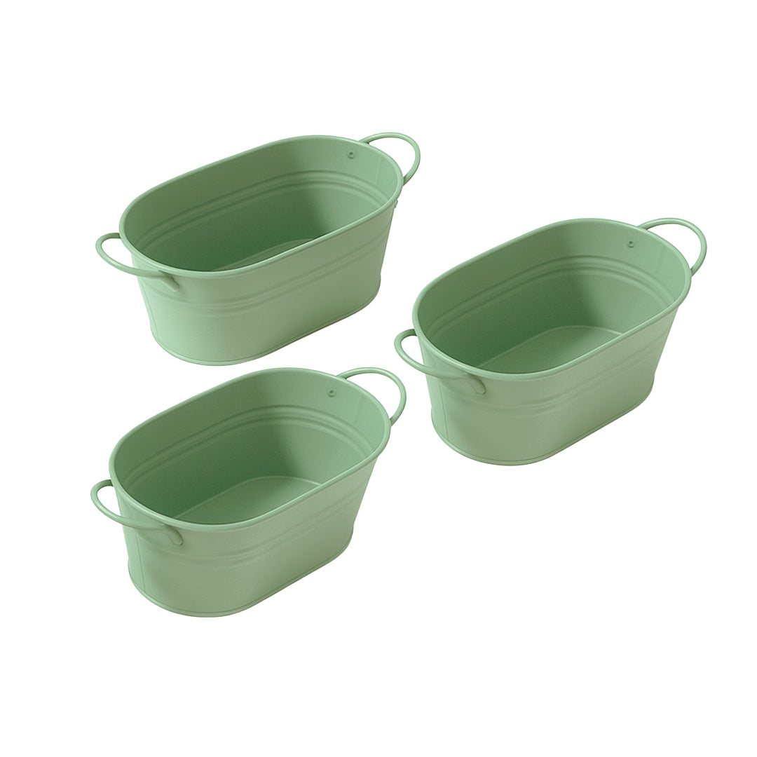 Set de 3 Macetas Ovaladas - Metal Verde Menta