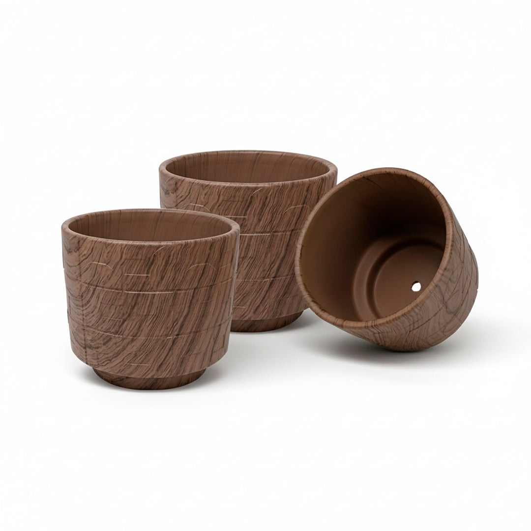 Set de 3 Macetas - Arcilla Marrón Oscuro
