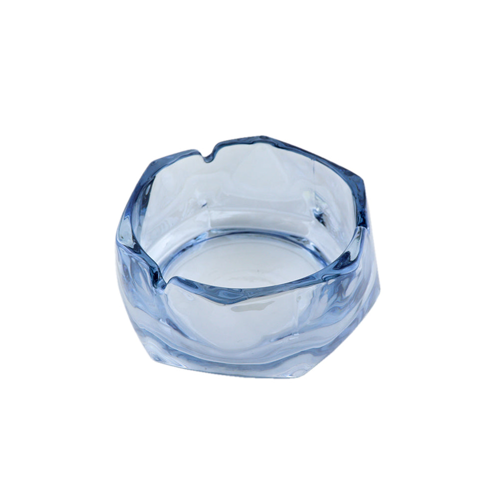 Cenicero de Cristal Tornasol Azul Hexagonal