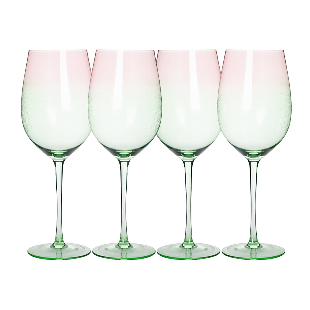 Set de 4 Copas de Vino de Cristal Verde/Rosa - 465 ml