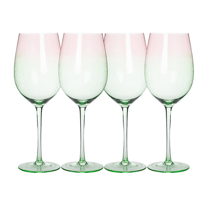 Set de 4 Copas de Vino de Cristal Verde/Rosa - 465 ml