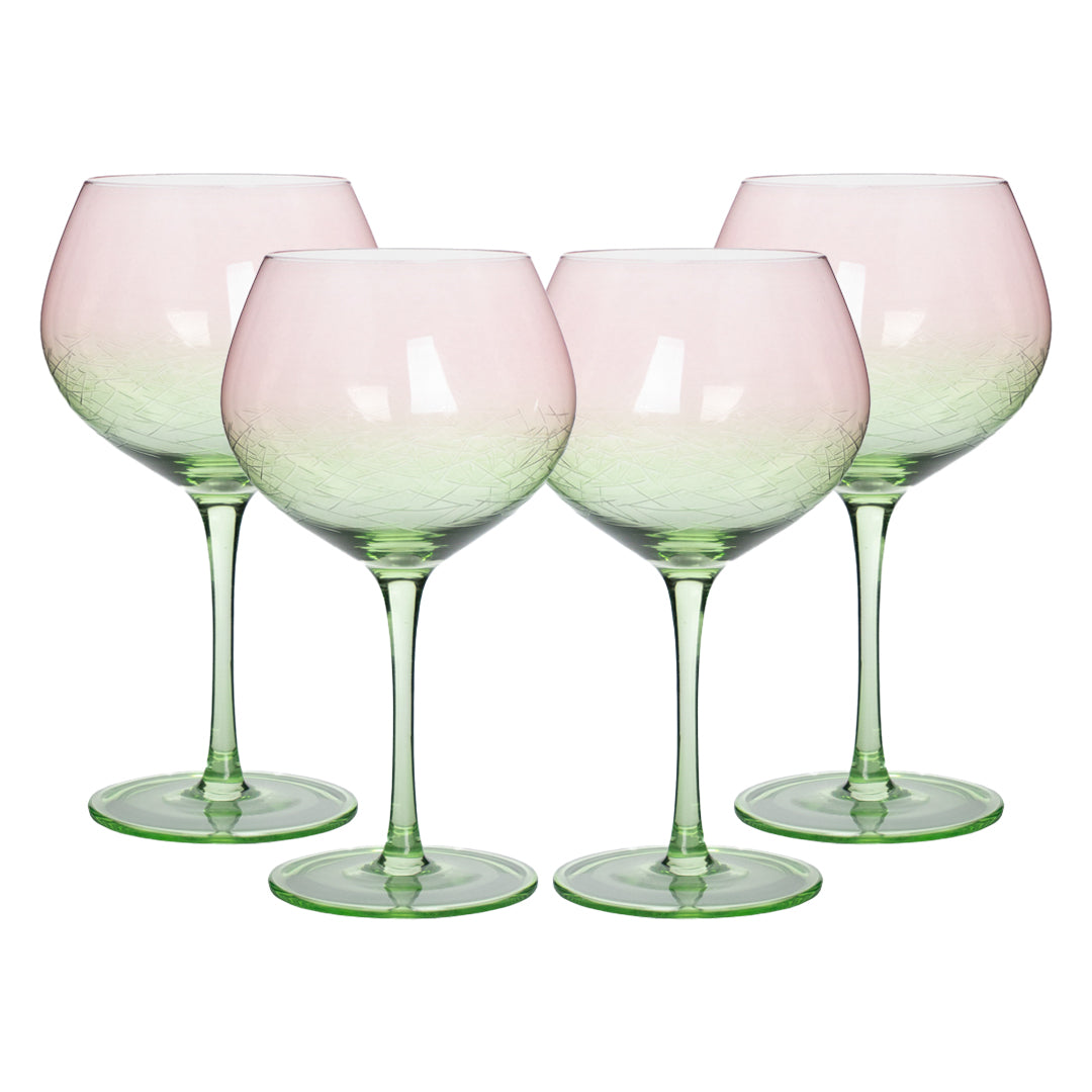 Set de 4 Copas Goblet Color Verde/Rosa - 350 ml