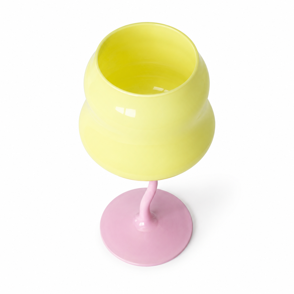 Copa de Vino Ondulada Amarilla con base Rosa