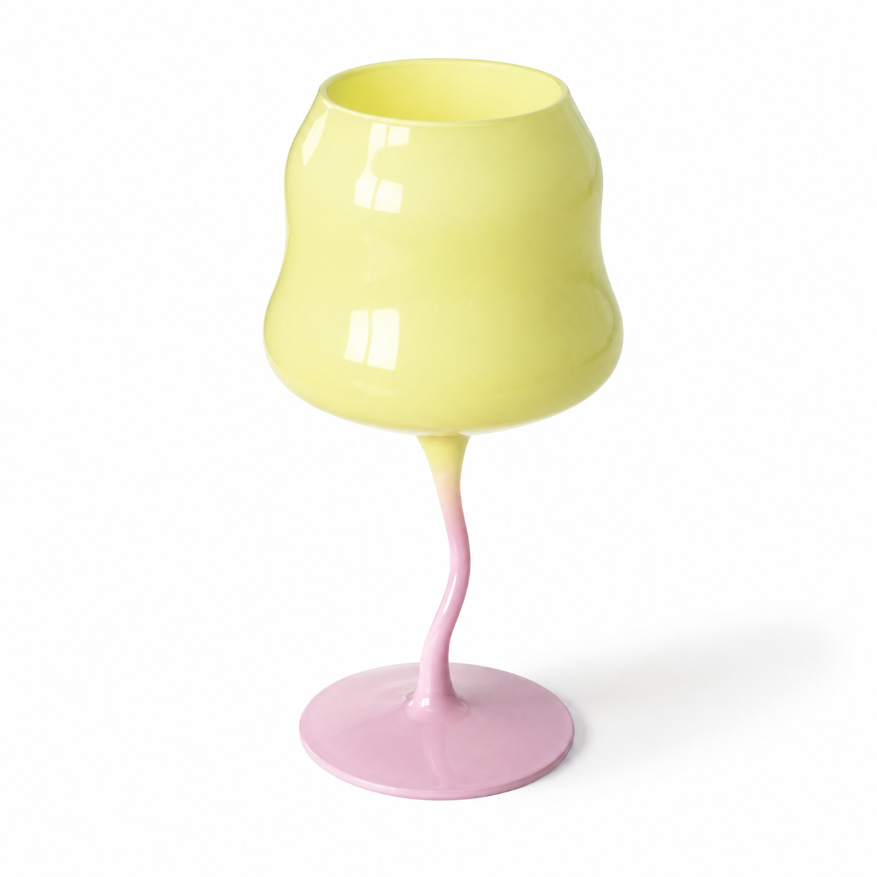 Copa de Vino Ondulada Amarilla con base Rosa