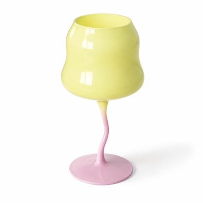 Copa de Vino Ondulada Amarilla con base Rosa