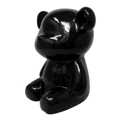 Oso Decorativo Negro Ónix Brillante - 27x25 cm