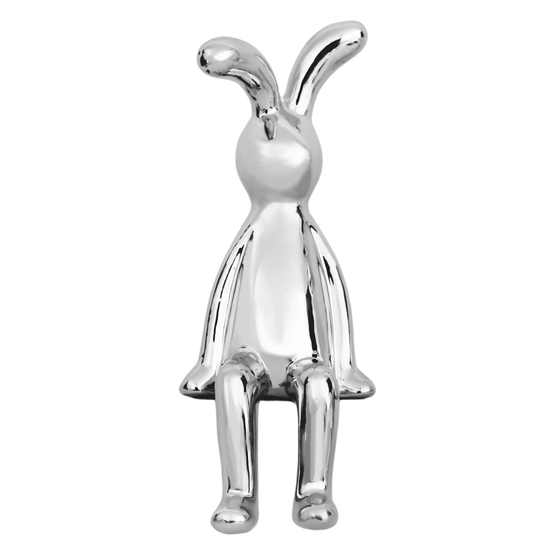 Figura Decorativa de Conejo Plateado Brillante