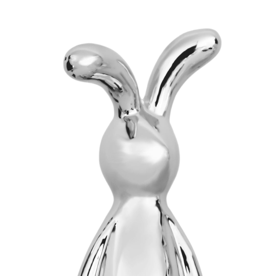 Figura Decorativa de Conejo Plateado Brillante