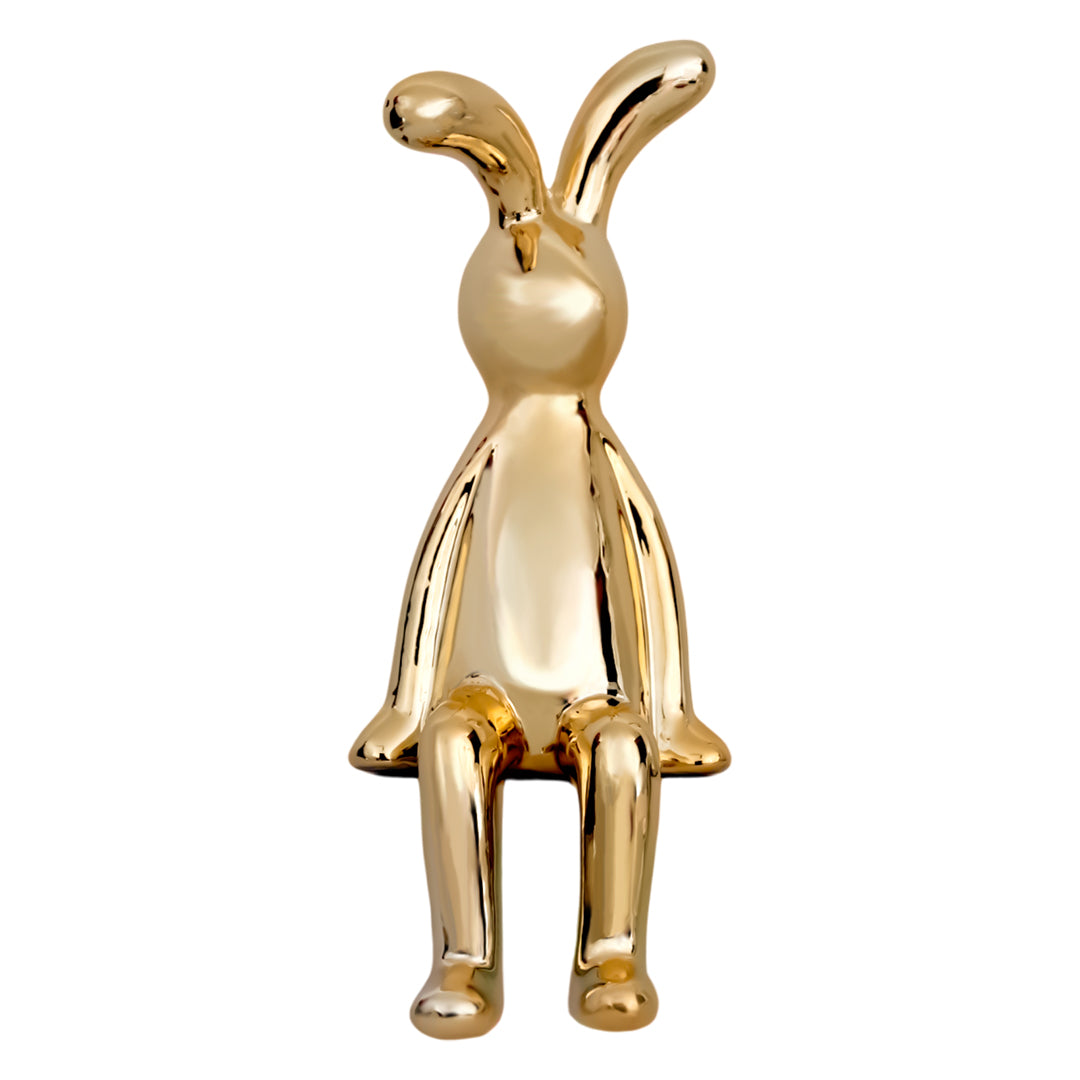 Figura Decorativa de Conejo con Acabado Dorado Brillante