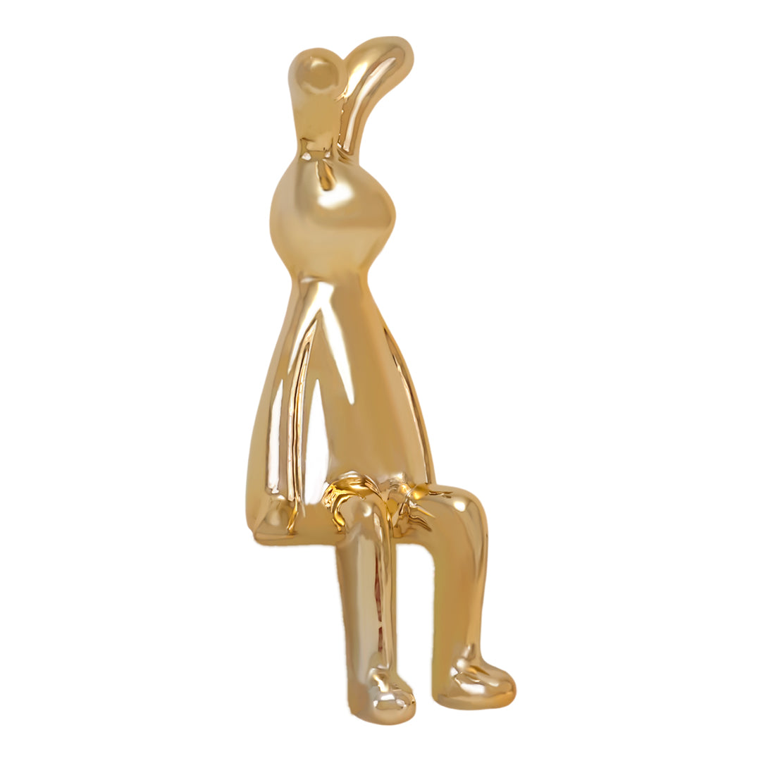 Figura Decorativa de Conejo Sentado con Acabado Dorado Brillante