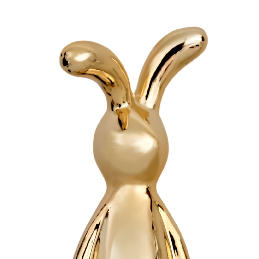 Figura Decorativa de Conejo con Acabado Dorado Brillante