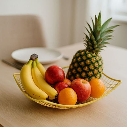 Frutero Cuadrado de Malla Metálica Dorado