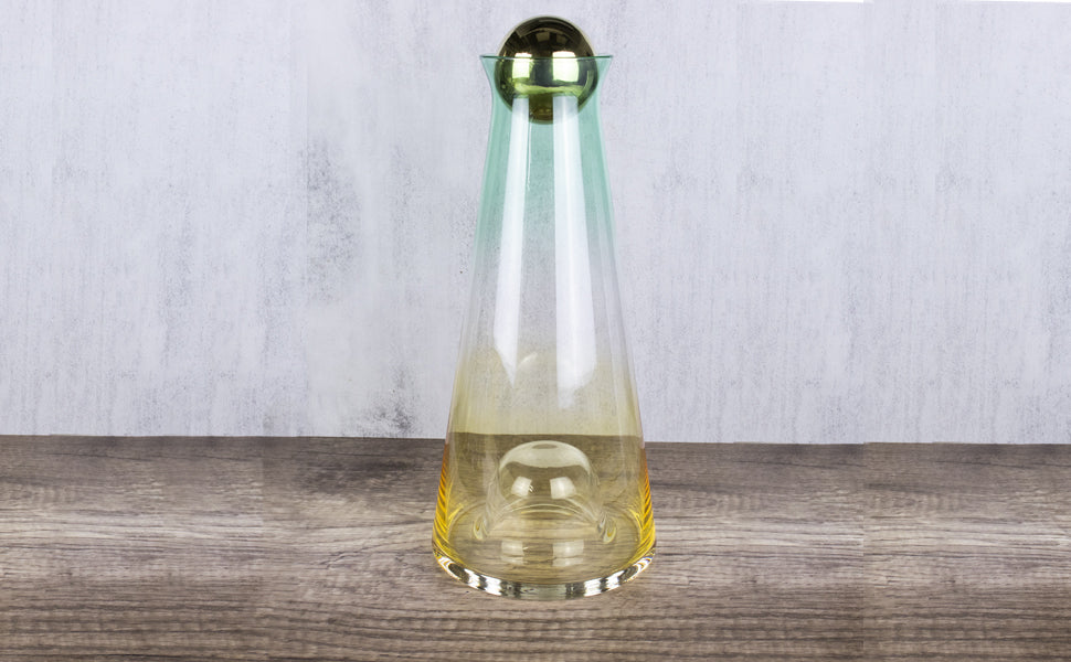 Jarra de Cristal Degradado Ámbar a Menta con Tapón Esférico - 950ml