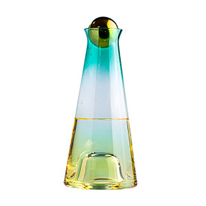Jarra de Cristal Degradado Ámbar a Menta con Tapón Esférico - 950ml