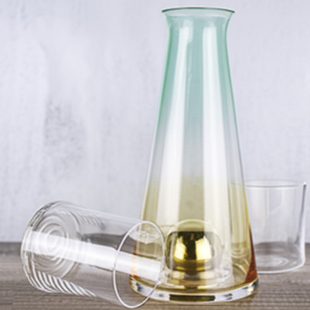 Jarra de Cristal Degradado Ámbar a Menta con Tapón Esférico - 950ml