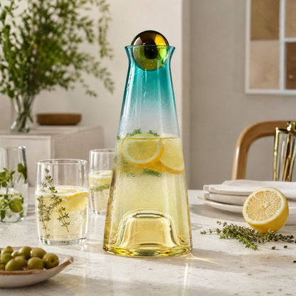 Jarra de Cristal Ámbar a Menta con Tapón Esférico - 950ml