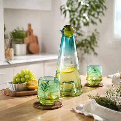 Jarra de Cristal Ámbar a Menta con Tapón Esférico - 950ml