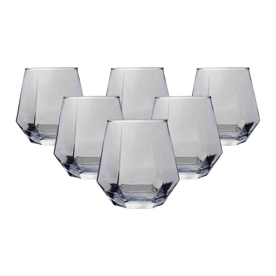 Set de 6 Vasos Hexagonales de Cristal Azul - 310 ml