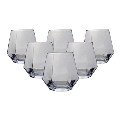 Set de 6 Vasos Hexagonales de Cristal Azul - 310 ml